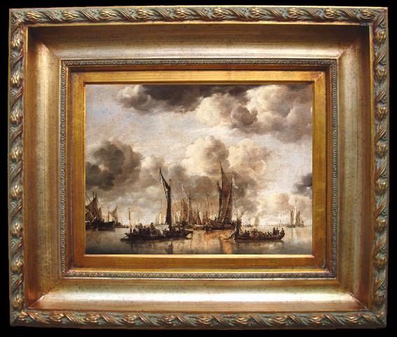 framed  Jan van de Cappelle A Dutch Yacht Firing a Salute as a Barge Pulls Away and Many Small vessels at Anchor, Ta059-2